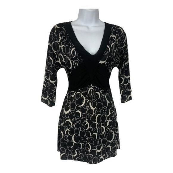 Kiwi Womens V-Neck Abstract Black & White Tunic Top Size Medium - Picture 1 of 6